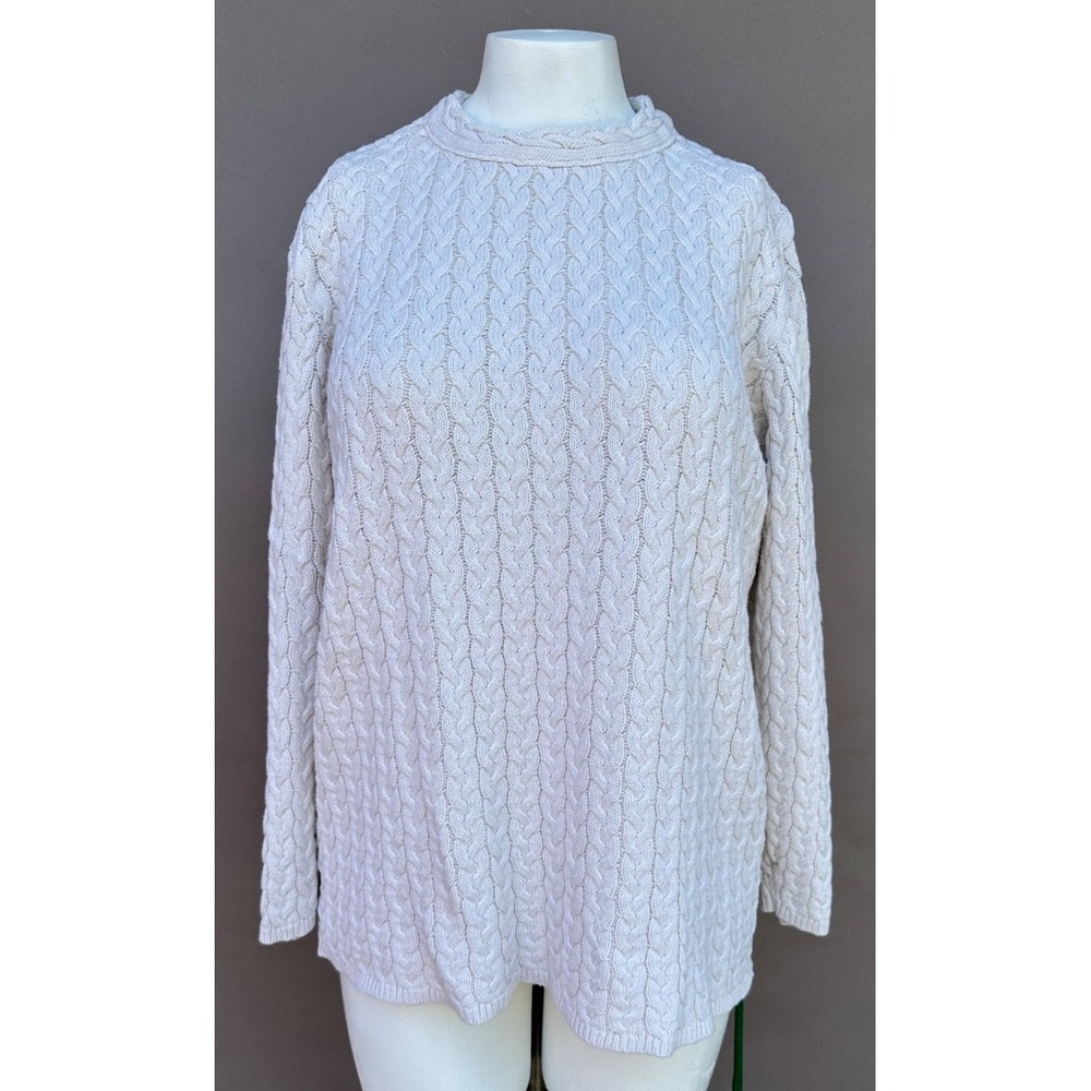 Vtg‎  Spiegel Women 90s Ivory Cable Knit Fisherman Sweater L 100% Cotton Classic